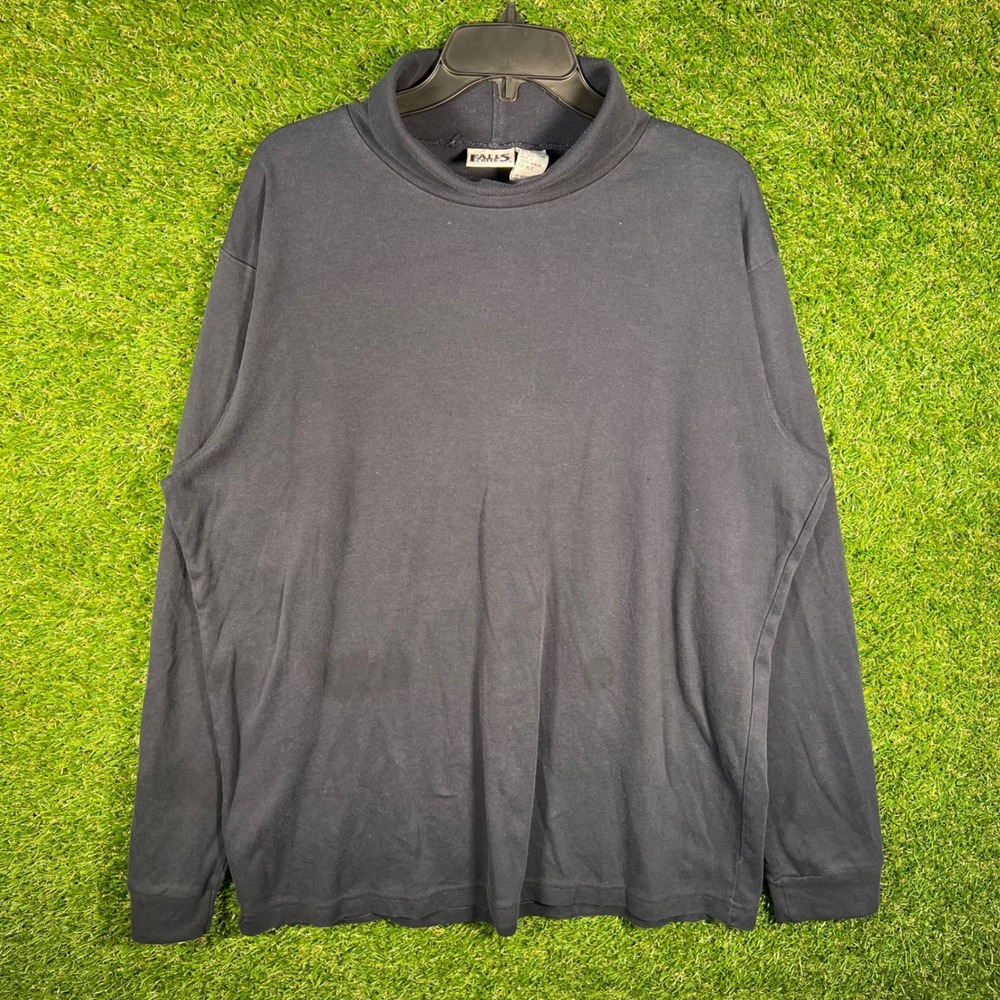 Falls Creek Mens XLT Navy Blue Mock Neck Long Sleeve Shirt Cotton Blend